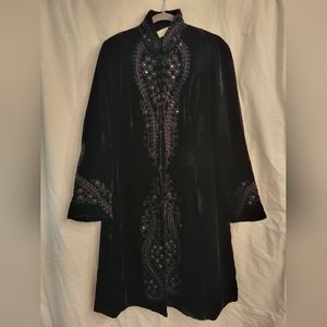 Soft Surroundings Bejeweled Black Velvet Coat L